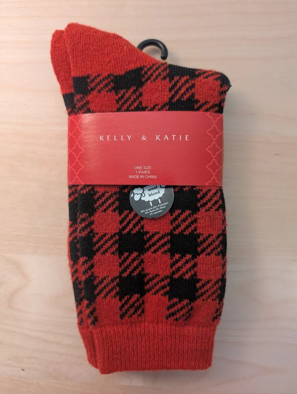 Kelly & Katie Wool Blend Red and Black Plaid Women's Socks